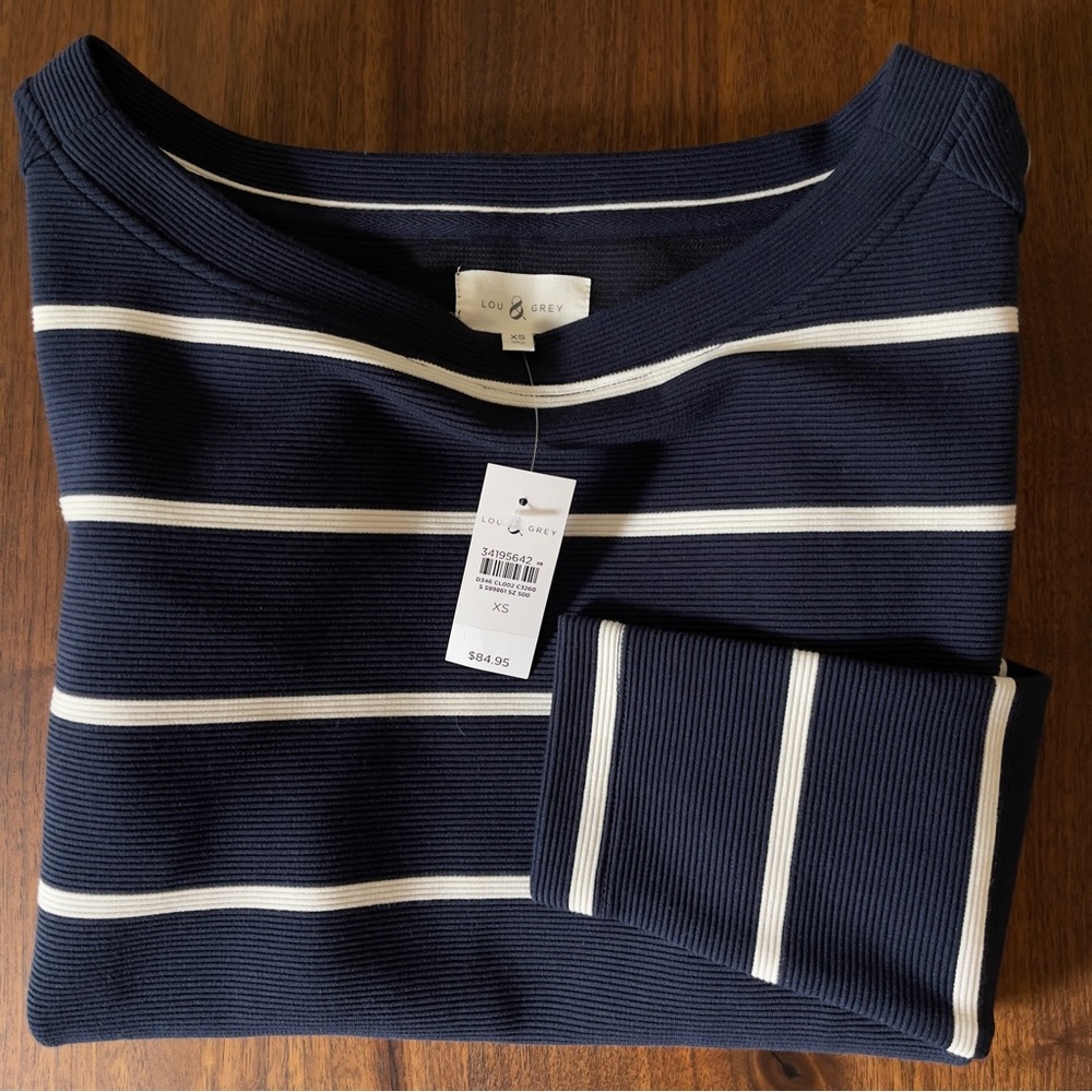 NWT Lou & Grey Navy and White Ribbed Pullover with Snaps XS Extra Small New
